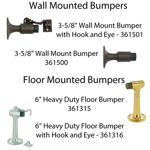 3-5/8 Wall Mount Bumper with Hook and Eye - Choose Finish - 3-5/8 Wall Mount Bumper with Hook and Eye - Choose Finish