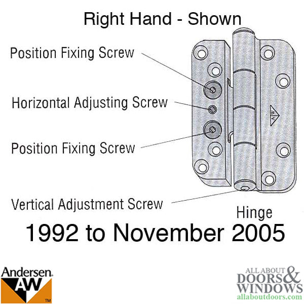 Discontinued - Andersen 1992-2005 Frenchwood door Hinge -  Right Hand - Bright Brass - Discontinued - Andersen 1992-2005 Frenchwood door Hinge -  Right Hand - Bright Brass