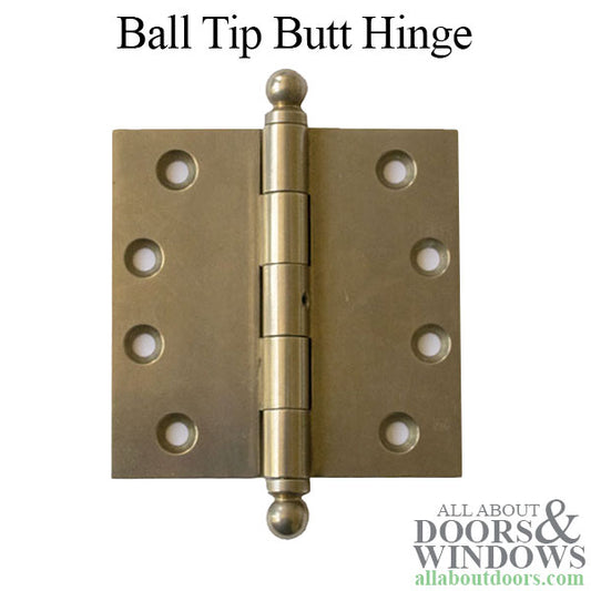 Nobilus 4" x 4" Ball Tip Butt Hinge, Non-Removable Pin - Light Bronze