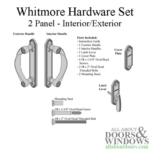 Andersen Frenchwood Gliding Door Trim Hardware, Whitmore, 2 Panel Interior and Exterior - Polished Brass - Andersen Frenchwood Gliding Door Trim Hardware, Whitmore, 2 Panel Interior and Exterior - Polished Brass