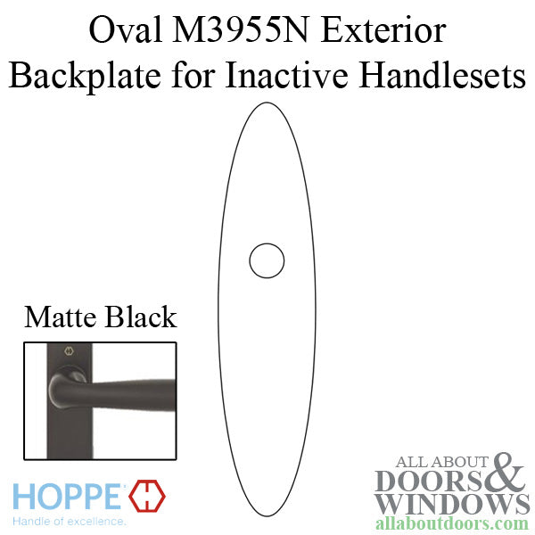 HOPPE Oval Exterior Backplate M3955N for Inactive Handlesets - Matte Black - HOPPE Oval Exterior Backplate M3955N for Inactive Handlesets - Matte Black