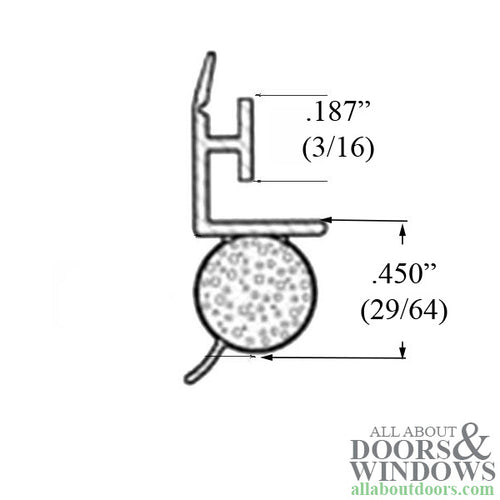 Weatherstrip Slide-In T-Slot Foam Filled Offset Leaf Bulb with Fin, .187