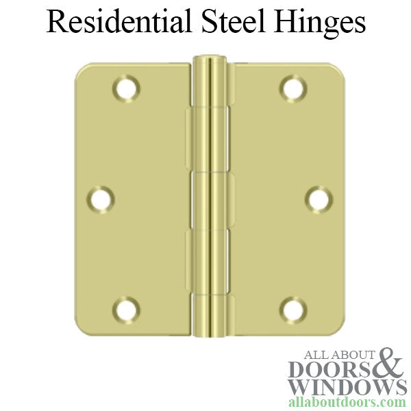 3.5 x 3.5 Inch Solid Brass Door Hinges ¼ Inch Radius Pair No Screws - 3.5 x 3.5 Inch Solid Brass Door Hinges ¼ Inch Radius Pair No Screws