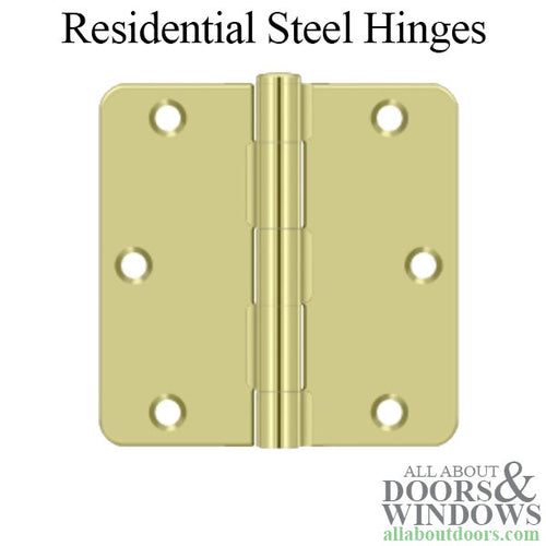3.5 x 3.5 Inch Solid Brass Door Hinges ¼ Inch Radius Pair No Screws - 3.5 x 3.5 Inch Solid Brass Door Hinges ¼ Inch Radius Pair No Screws