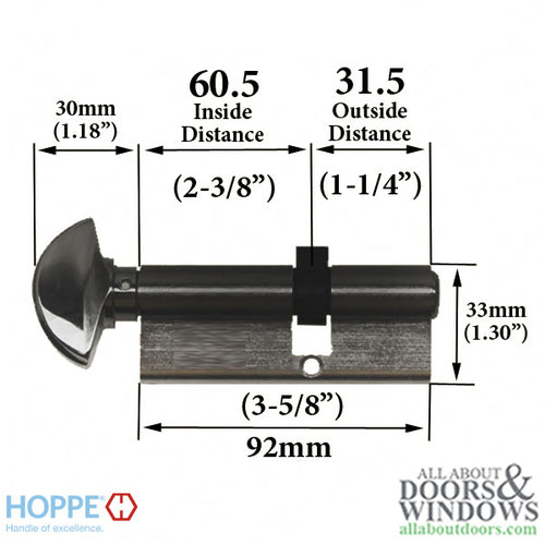 60.5/31.5 New Style HOPPE Non-Logo Active 90° Keyed Profile Cylinder Lock with Crescent Knob - 60.5/31.5 New Style HOPPE Non-Logo Active 90° Keyed Profile Cylinder Lock with Crescent Knob