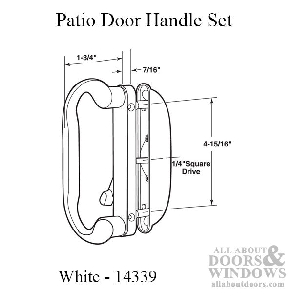 Sliding Patio Door Handle Set for 2 point lock, 4-15/16 inch screw hole spacing - White - Sliding Patio Door Handle Set for 2 point lock, 4-15/16 inch screw hole spacing - White