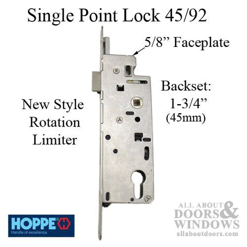 Hoppe Mortise Single Point Lock - 14mm Deadbolt Throw, 16mm Faceplate, 45/92 Gear - Hoppe Mortise Single Point Lock - 14mm Deadbolt Throw, 16mm Faceplate, 45/92 Gear