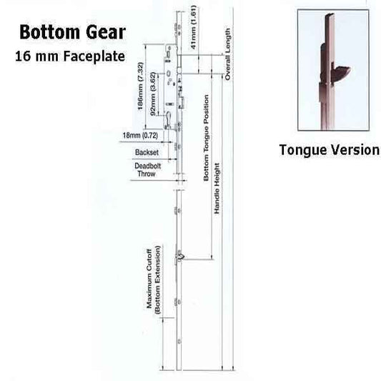 16mm Auto Tongue Gear, 45/92, Tongue @ 26.42", 1/2" D/B