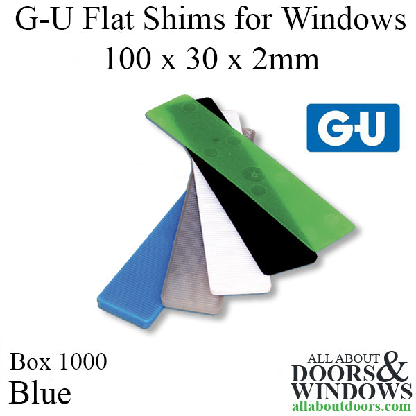 G-U Flat Shims for Windows, 100 x 30 x 2mm, Box of 1000 - Blue - G-U Flat Shims for Windows, 100 x 30 x 2mm, Box of 1000 - Blue