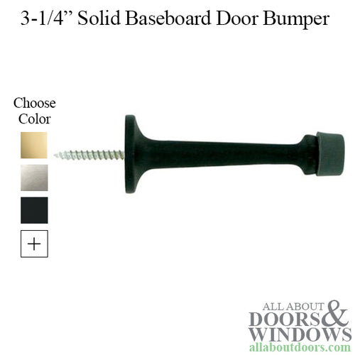 3-1/4 Baseboard Door Bumper Solid Brass - Choose Finish - 3-1/4 Baseboard Door Bumper Solid Brass - Choose Finish