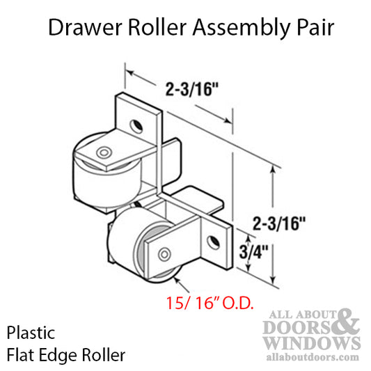Roller Assembly Drawer Guide - 15/16 In - 2 Pack