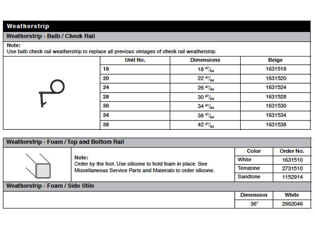 Bulb Weatherstrip, check rail, Andersen Double Hung Windows - Beige - Bulb Weatherstrip, check rail, Andersen Double Hung Windows - Beige