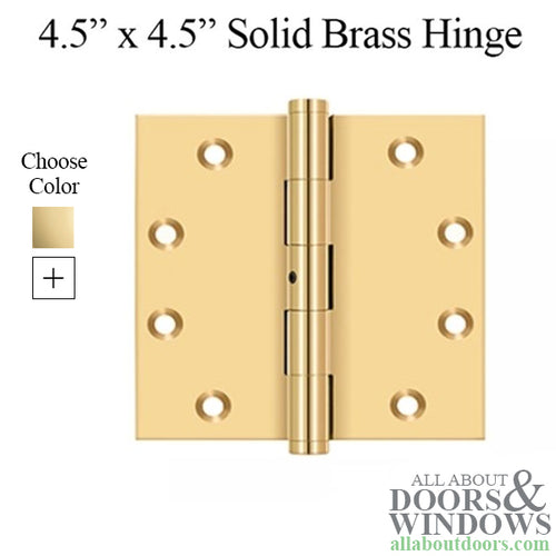 4.5 x 4.5 Solid Brass Hinges, Square - 4.5 x 4.5 Solid Brass Hinges, Square