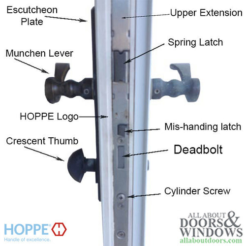 Hoppe Manual Swing Hook Gear 45/92, 36 inch Handle Height, 1 inch Deadbolt, Hook at 24.41 inches - Hoppe Manual Swing Hook Gear 45/92, 36 inch Handle Height, 1 inch Deadbolt, Hook at 24.41 inches