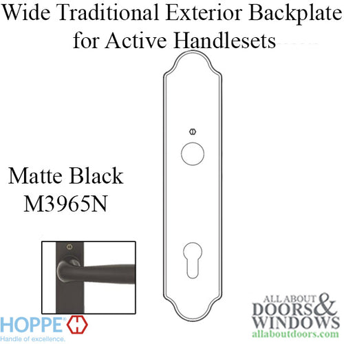 HOPPE Wide Traditional Exterior Backplate M3965N for Active Handlesets - Matte Black - HOPPE Wide Traditional Exterior Backplate M3965N for Active Handlesets - Matte Black