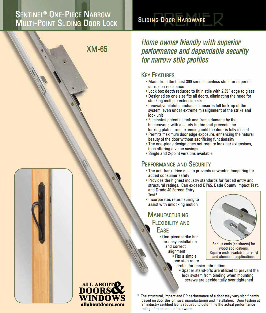 Sentinel Multipoint Sliding Door Lock 3 hooks 35mm Narrow Style Stainless Steel - Sentinel Multipoint Sliding Door Lock 3 hooks 35mm Narrow Style Stainless Steel