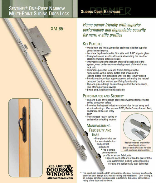 Sentinel Multipoint Sliding Door Lock 3 hooks 35mm Narrow Style Stainless Steel - Sentinel Multipoint Sliding Door Lock 3 hooks 35mm Narrow Style Stainless Steel