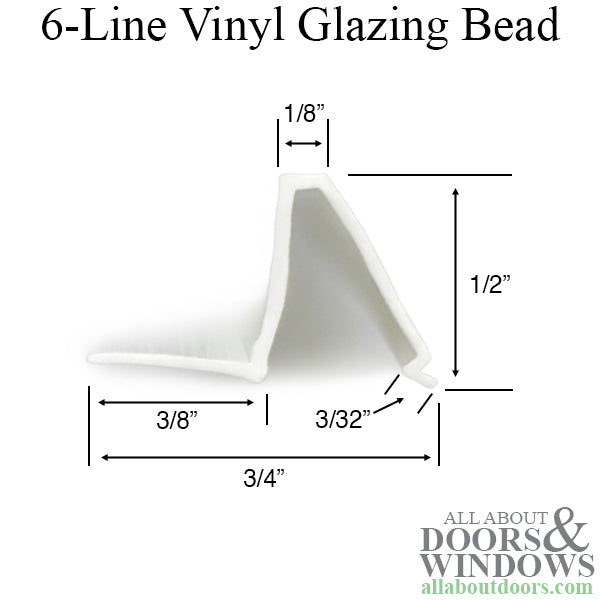 Vinyl Glazing Bead, 6 Line Shape, 6' - Choose Color - Vinyl Glazing Bead, 6 Line Shape, 6' - Choose Color