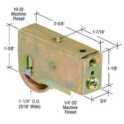 Sliding Door Roller Single Steel Roller Assembly Ball Bearing Plain Back Housing 1.25 Inch Wheel Diameter