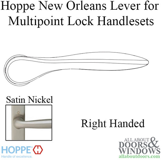 New Orleans Lever Handle for Right Handed Multipoint Lock Handlesets - Satin Nickel
