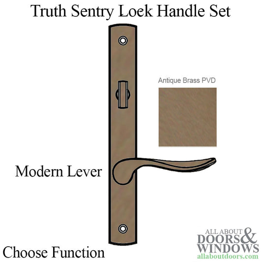 Truth Sentry Lock Handle Set, Modern, Decorative over Solid Brass, Antique Brass