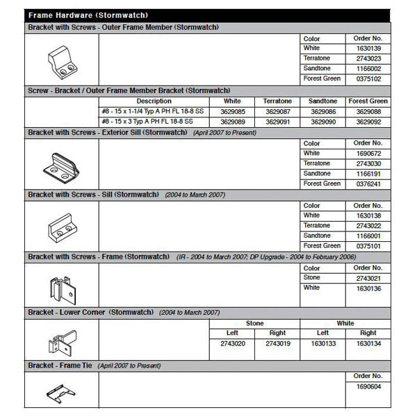 Andersen Tilt-Wash/Stormwatch Right Lower Corner Bracket - Stone - Andersen Tilt-Wash/Stormwatch Right Lower Corner Bracket - Stone