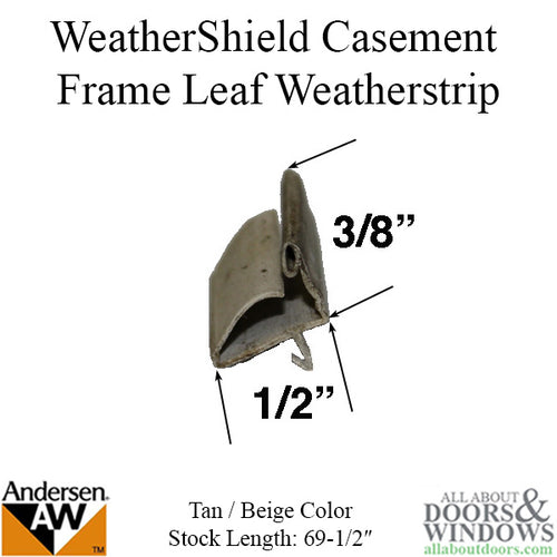 Leaf Weatherstrip with Bulb, casement frame, Head, Sill and Side, 12ft - 6in - Tan - Leaf Weatherstrip with Bulb, casement frame, Head, Sill and Side, 12ft - 6in - Tan