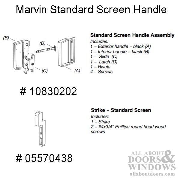 Marvin Sliding Screen Door Latch and Pull Handle Set - Black - Marvin Sliding Screen Door Latch and Pull Handle Set - Black