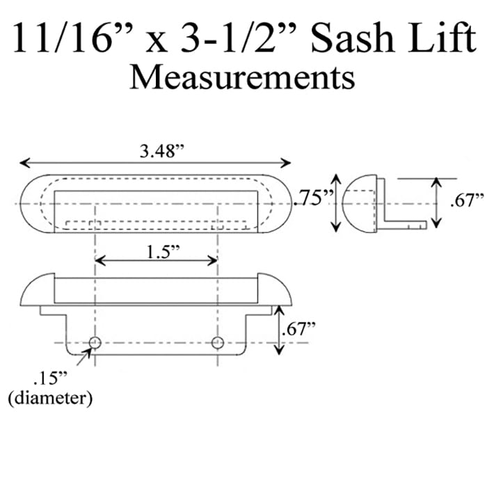 Recessed Plastic Sash Lift, 11/16 x 3-1/2 Inches, 3 Holes - Recessed Plastic Sash Lift, 11/16 x 3-1/2 Inches, 3 Holes