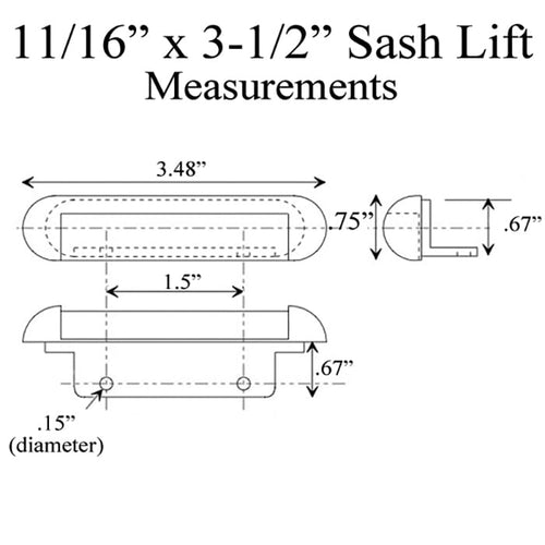 Recessed Plastic Sash Lift, 11/16 x 3-1/2 Inches, 3 Holes - Recessed Plastic Sash Lift, 11/16 x 3-1/2 Inches, 3 Holes