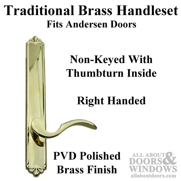 Cortina Style Handle Set for Active / Non-Keyed Andersen Door with Thumbturn, RH, Polished Brass PVD - Cortina Style Handle Set for Active / Non-Keyed Andersen Door with Thumbturn, RH, Polished Brass PVD