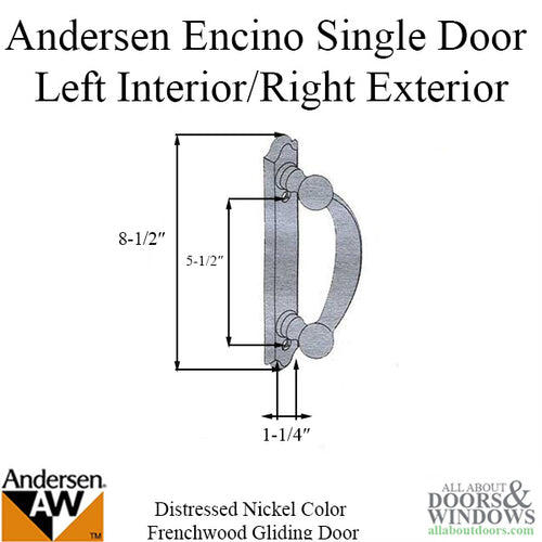 Andersen Frenchwood Gliding Doors - Handle - Encino - Left Interior/Right Exterior - Distressed Nickel - Andersen Frenchwood Gliding Doors - Handle - Encino - Left Interior/Right Exterior - Distressed Nickel