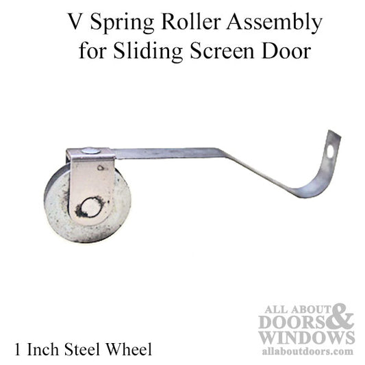 V Spring Tension Roller Assembly with 1 Inch Steel Wheel for Sliding Screen Door