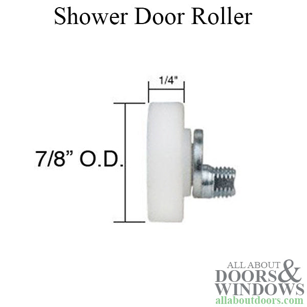 Shower Door Roller, 7/8 x 1/4 Flat Nylon Bearing  w/ Adjustable Washers - Shower Door Roller, 7/8 x 1/4 Flat Nylon Bearing  w/ Adjustable Washers
