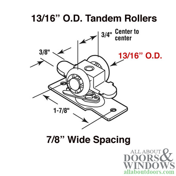 Closet Door Tandem Roller Assembly with Bracket 0.8125 Inch Wheel Diameter - Closet Door Tandem Roller Assembly with Bracket 0.8125 Inch Wheel Diameter