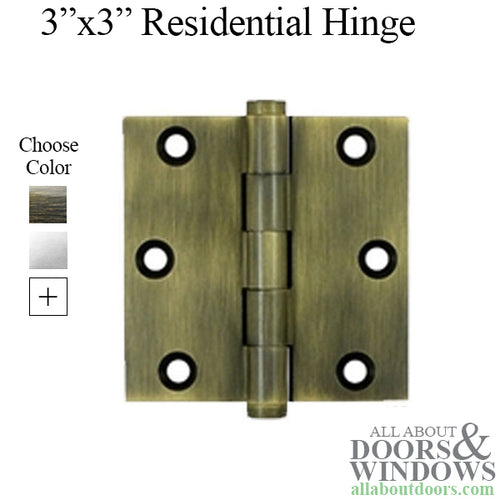 3 x 3 inch, Square Corners, Residential Hinges, Steel, Pair, Choose Color - 3 x 3 inch, Square Corners, Residential Hinges, Steel, Pair, Choose Color