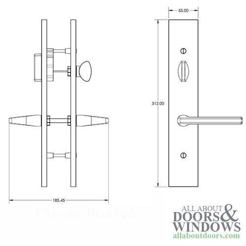 G-U Roma Handle with 55 mm Plate, Active, Keyed with Thumbturn, Handle Below Cylinder, Solid Brass - Choose Color - G-U Roma Handle with 55 mm Plate, Active, Keyed with Thumbturn, Handle Below Cylinder, Solid Brass - Choose Color
