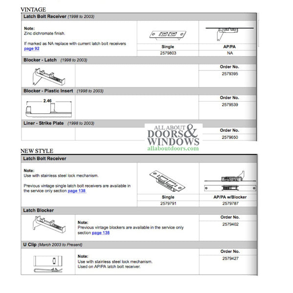Andersen IR Latch bolt receiver w/ blocker - Out Swing Door - Andersen IR Latch bolt receiver w/ blocker - Out Swing Door