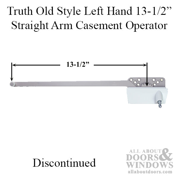 DISCONTINUED Old Style Left Hand 13-1/2 Inch Straight Arm Casement Operator - Choose Color - DISCONTINUED Old Style Left Hand 13-1/2 Inch Straight Arm Casement Operator - Choose Color