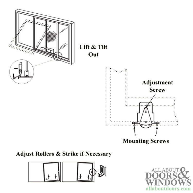 Adjustable Bottom Roller Assembly with 1 Inch Wheel for Sliding Screen Door - Choose Wheel Material - Adjustable Bottom Roller Assembly with 1 Inch Wheel for Sliding Screen Door - Choose Wheel Material