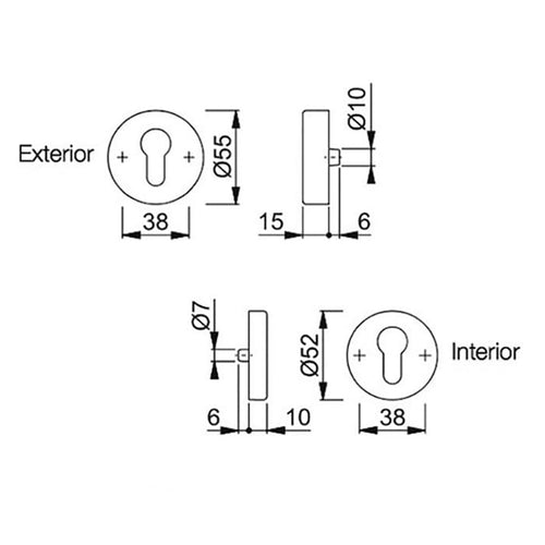 Round Rosettes for Euro profile cylinder - Stainless - Round Rosettes for Euro profile cylinder - Stainless