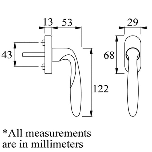 Verona Handle for Tilt & Turn Windows - Solid Brass - Resista Satin Nickel - Verona Handle for Tilt & Turn Windows - Solid Brass - Resista Satin Nickel