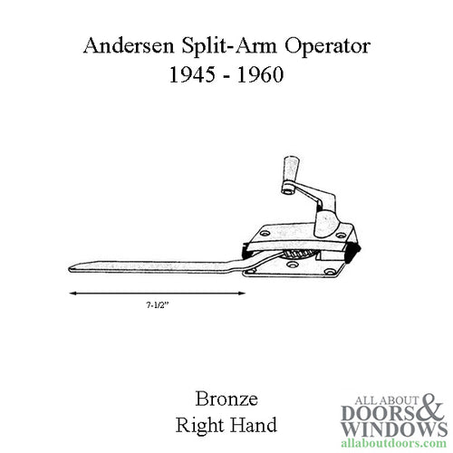 Andersen Right Hand Operator, 7-1/2 Inch Arm with Round Shoe -  Bronze - Andersen Right Hand Operator, 7-1/2 Inch Arm with Round Shoe -  Bronze