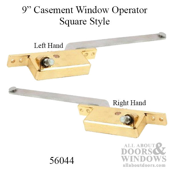 9 Inch Arm Steel Casement Operator, Square Body, Brass Plated - 9 Inch Arm Steel Casement Operator, Square Body, Brass Plated