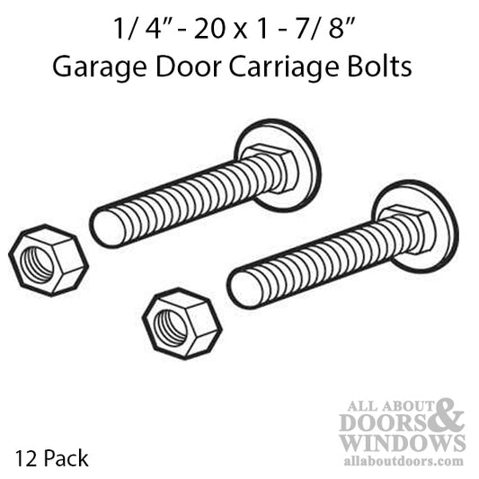 Carriage Bolts w/ Nuts 1/4 x 20 x 1-7/8 Inches - 12 Pack