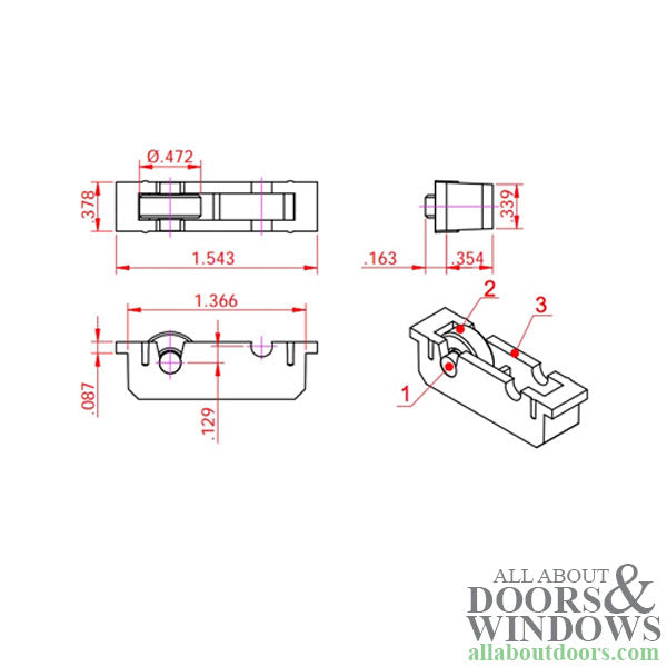 Sliding Window Roller, Single Brass Wheel, Brass Axle, Nylon Housing - White - Sliding Window Roller, Single Brass Wheel, Brass Axle, Nylon Housing - White