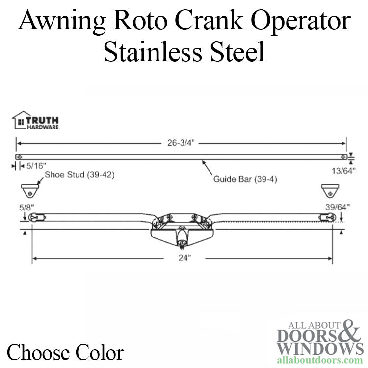 Awning roto crank operator, 24-3/4 inch Dual Arm, Stainless Steel - Choose Color - Awning roto crank operator, 24-3/4 inch Dual Arm, Stainless Steel - Choose Color
