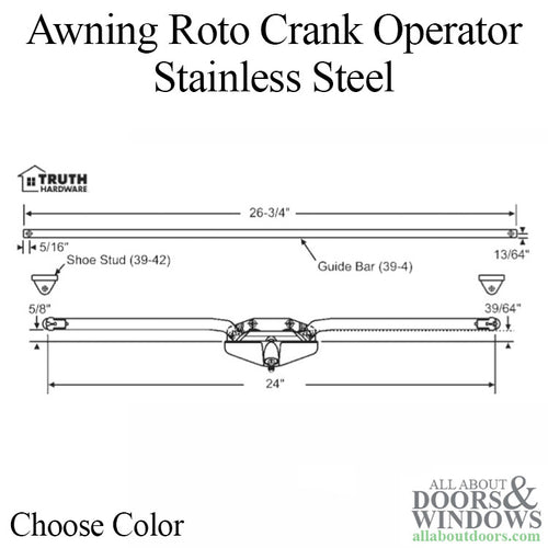 Awning roto crank operator, 24-3/4 inch Dual Arm, Stainless Steel - Choose Color - Awning roto crank operator, 24-3/4 inch Dual Arm, Stainless Steel - Choose Color