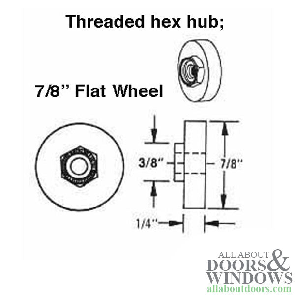 roller, 7/8 x 1/4 Flat nylon Bearing wheel, Shower door - sold in pairs - roller, 7/8 x 1/4 Flat nylon Bearing wheel, Shower door - sold in pairs