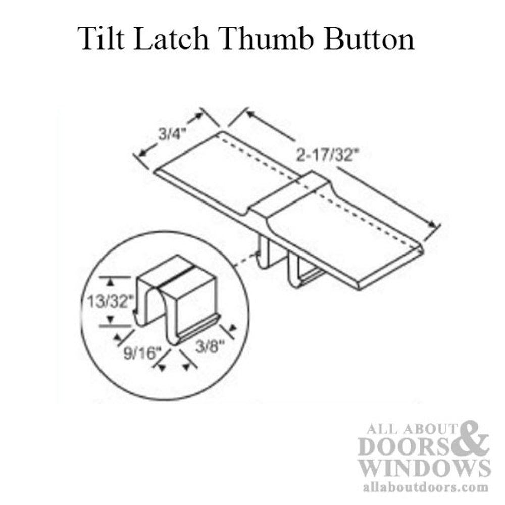 Thumb Button Only, Tilt in Latch 3/4 x 2-1/2 - White - Thumb Button Only, Tilt in Latch 3/4 x 2-1/2 - White